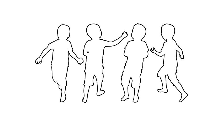 Neljä pientä lasta ääriviivapiirroksena