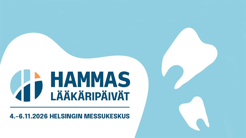 Hammaslääkäripäivät 2026 Kuvassa tapahtuman logo ja hammaspiirroksia vaaleansinisellä taustalla.
