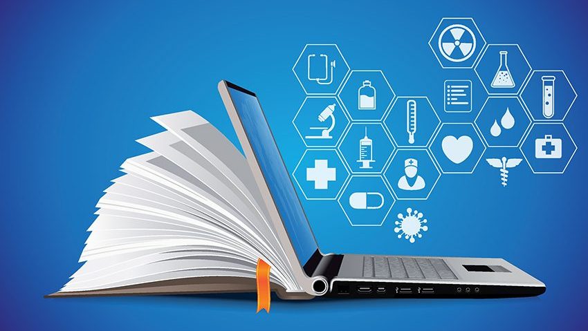 Anoin tiede Kuvassa avoimen kirjan ja tiekoneen yhdistelmä, jonka yläpuolella mm. tutkimukseen ja lääketieteeseen liittyviä symboleja